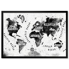 Plakat w ramie Mapa świata z atramentu na jasnym tle z podpisami