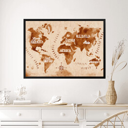 Obraz w ramie Mapa świata mapa w stylu retro