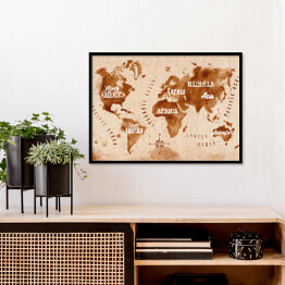 Plakat w ramie Mapa świata mapa w stylu retro