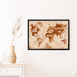 Obraz w ramie Mapa świata mapa w stylu retro