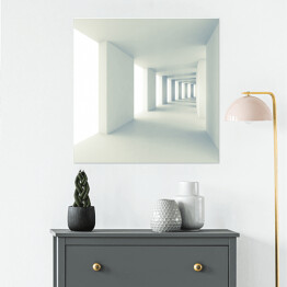 Plakat samoprzylepny Pusty biały korytarz z szerokimi kolumnami - 3D