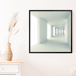 Obraz w ramie Pusty biały korytarz z szerokimi kolumnami - 3D
