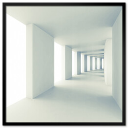 Plakat w ramie Pusty biały korytarz z szerokimi kolumnami - 3D