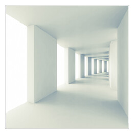 Plakat samoprzylepny Pusty biały korytarz z szerokimi kolumnami - 3D