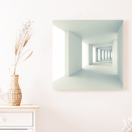 Obraz na płótnie Pusty biały korytarz z szerokimi kolumnami - 3D