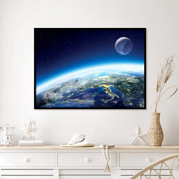 Plakat w ramie Widok z kosmosu Ziemi i Księżyca