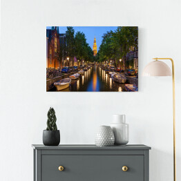 Obraz na płótnie Amsterdamskie kanały nocą