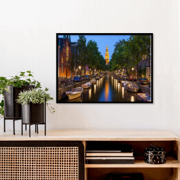 Plakat w ramie Amsterdamskie kanały nocą