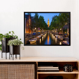 Obraz w ramie Amsterdamskie kanały nocą