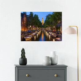 Plakat samoprzylepny Amsterdamskie kanały nocą