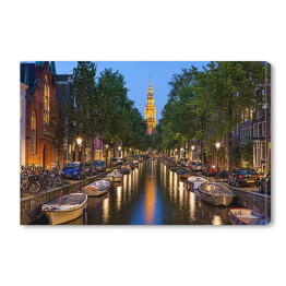 Obraz na płótnie Amsterdamskie kanały nocą
