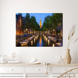Plakat samoprzylepny Amsterdamskie kanały nocą