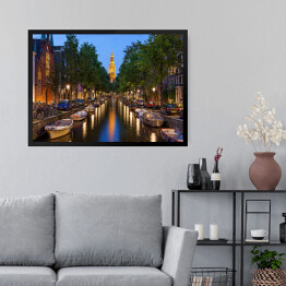 Obraz w ramie Amsterdamskie kanały nocą