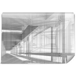 Fototapeta samoprzylepna Biały korytarz ze szkicem na pierwszym planie - 3D