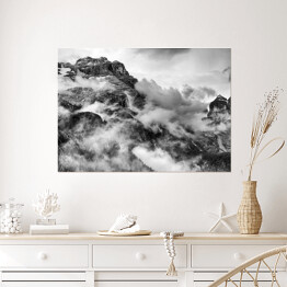 Plakat samoprzylepny Góry Dolomity w czarnym i białym kolorze