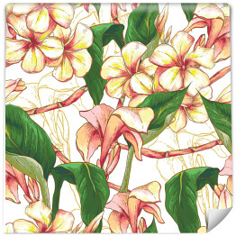 Tapeta winylowa zmywalna w rolce Tropikalny wzór z różowych rozłożystych egzotycznych kwiatów