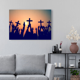 Obraz na płótnie Krzyże na tle zachodu słońca