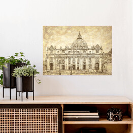 Plakat samoprzylepny Katedra Świętego Piotra w Rzymie - rysunek