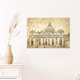 Plakat samoprzylepny Katedra Świętego Piotra w Rzymie - rysunek