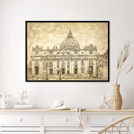 Plakat w ramie Katedra Świętego Piotra w Rzymie - rysunek