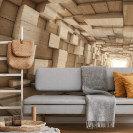 Fototapeta samoprzylepna Tunel z drewnianych brył 3D