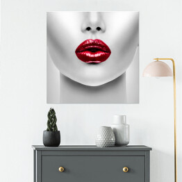 Plakat samoprzylepny Czerwone usta - portret kobiety