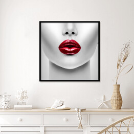 Plakat w ramie Czerwone usta - portret kobiety