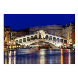 Plakat samoprzylepny Nocny widok mostu Rialto i Wielkiego Kanału w Wenecji we Włoszech