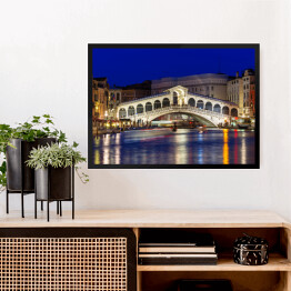 Obraz w ramie Nocny widok mostu Rialto i Wielkiego Kanału w Wenecji we Włoszech