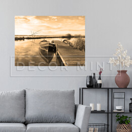 Plakat samoprzylepny Pomost i łódka na jeziorze