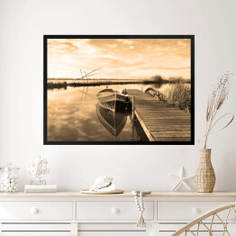 Obraz w ramie Pomost i łódka na jeziorze