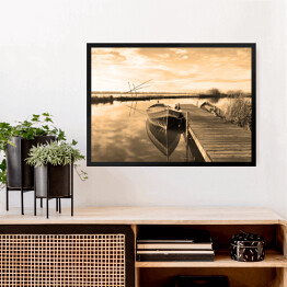 Obraz w ramie Pomost i łódka na jeziorze