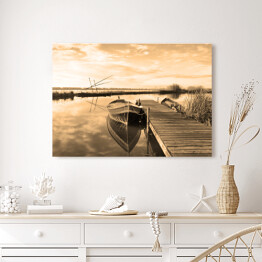 Obraz na płótnie Pomost i łódka na jeziorze