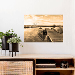 Plakat Pomost i łódka na jeziorze