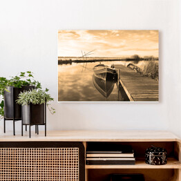 Obraz na płótnie Pomost i łódka na jeziorze