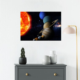 Plakat Słońce i dziewięć orbitujących planet 