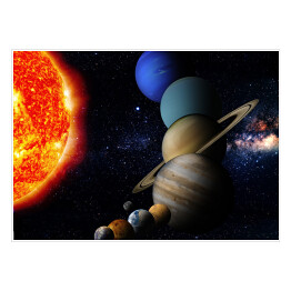 Plakat Słońce i dziewięć orbitujących planet 