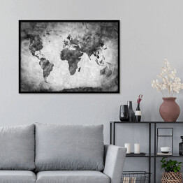 Plakat w ramie Mapa świata - akwarela w odcieniach szarości