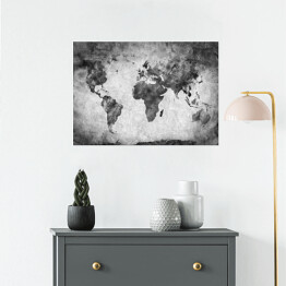 Plakat Mapa świata - akwarela w odcieniach szarości