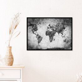 Plakat w ramie Mapa świata - akwarela w odcieniach szarości