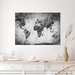 Plakat samoprzylepny Mapa świata - akwarela w odcieniach szarości