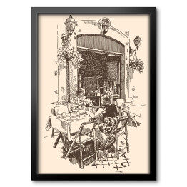 Obraz w ramie Rysunek europejskiej kawiarni na świeżym powietrzu