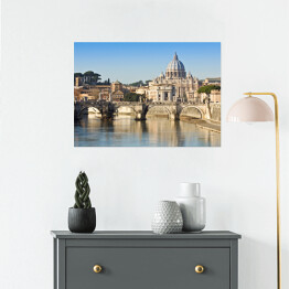 Plakat samoprzylepny Most, bazylika i rzeka Tiber w Rzymie