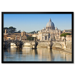 Plakat w ramie Most, bazylika i rzeka Tiber w Rzymie