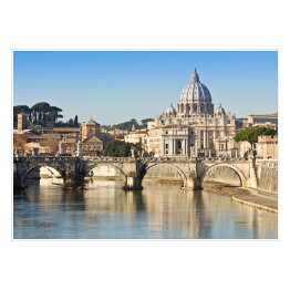 Plakat samoprzylepny Most, bazylika i rzeka Tiber w Rzymie