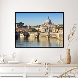 Plakat w ramie Most, bazylika i rzeka Tiber w Rzymie