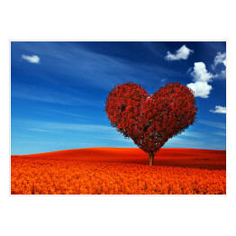 Plakat Drzewo w kształcie serca na łące w ognistym kolorze