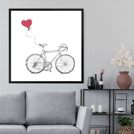 Obraz w ramie Szkic roweru z balonem w kształcie czerwonego serca