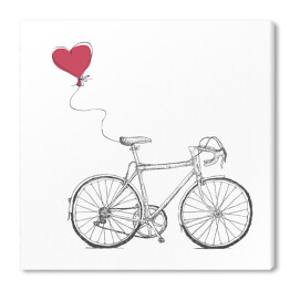 Szkic roweru z balonem w kształcie czerwonego serca