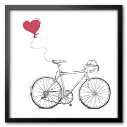 Obraz w ramie Szkic roweru z balonem w kształcie czerwonego serca